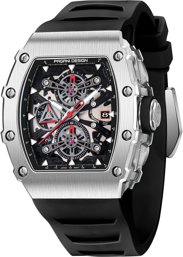 PAGANI DESIGN PD-YS011 Men's Skeleton Quartz Wristwatch with Sapphire Glass and Stainless Steel Case - Image 1